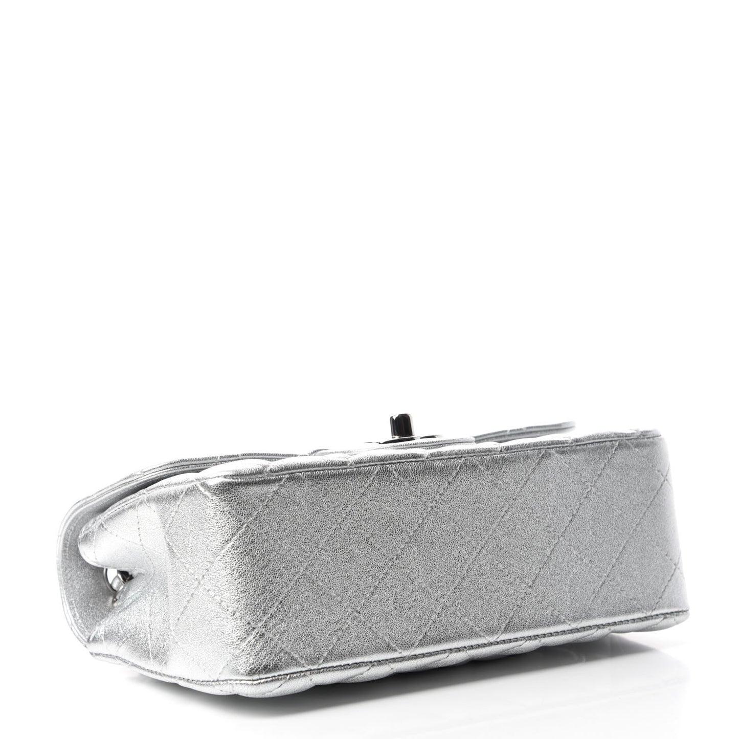 Metallic Lambskin Quilted Mini Rectangular Flap Silver