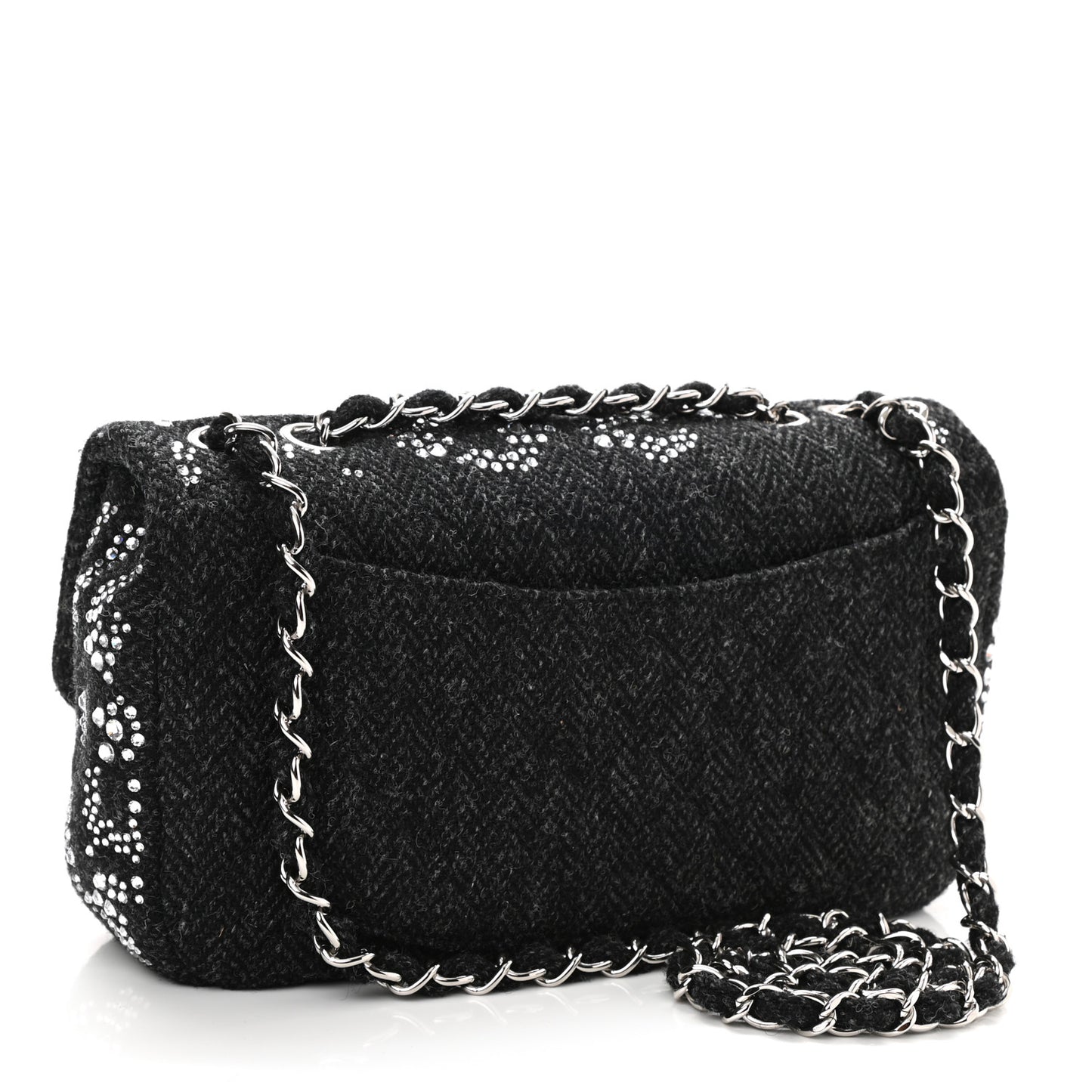 Tweed Swarovski Crystal Leopard Jumbo Flap Black