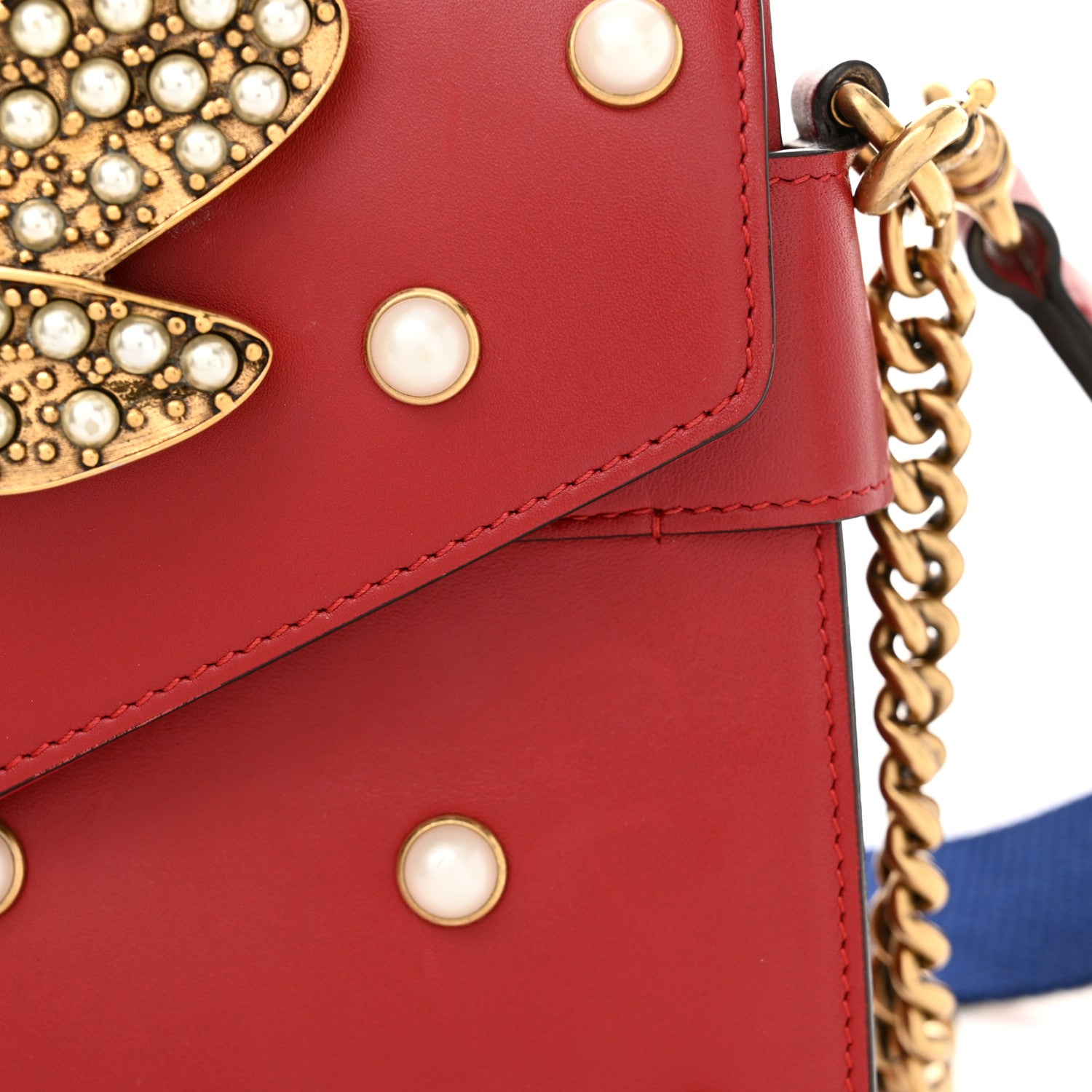 Gucci Nappa Pearl Studded Mini Queen Margaret Broadway Shoulder Bag Hibiscus Red 11 of 12