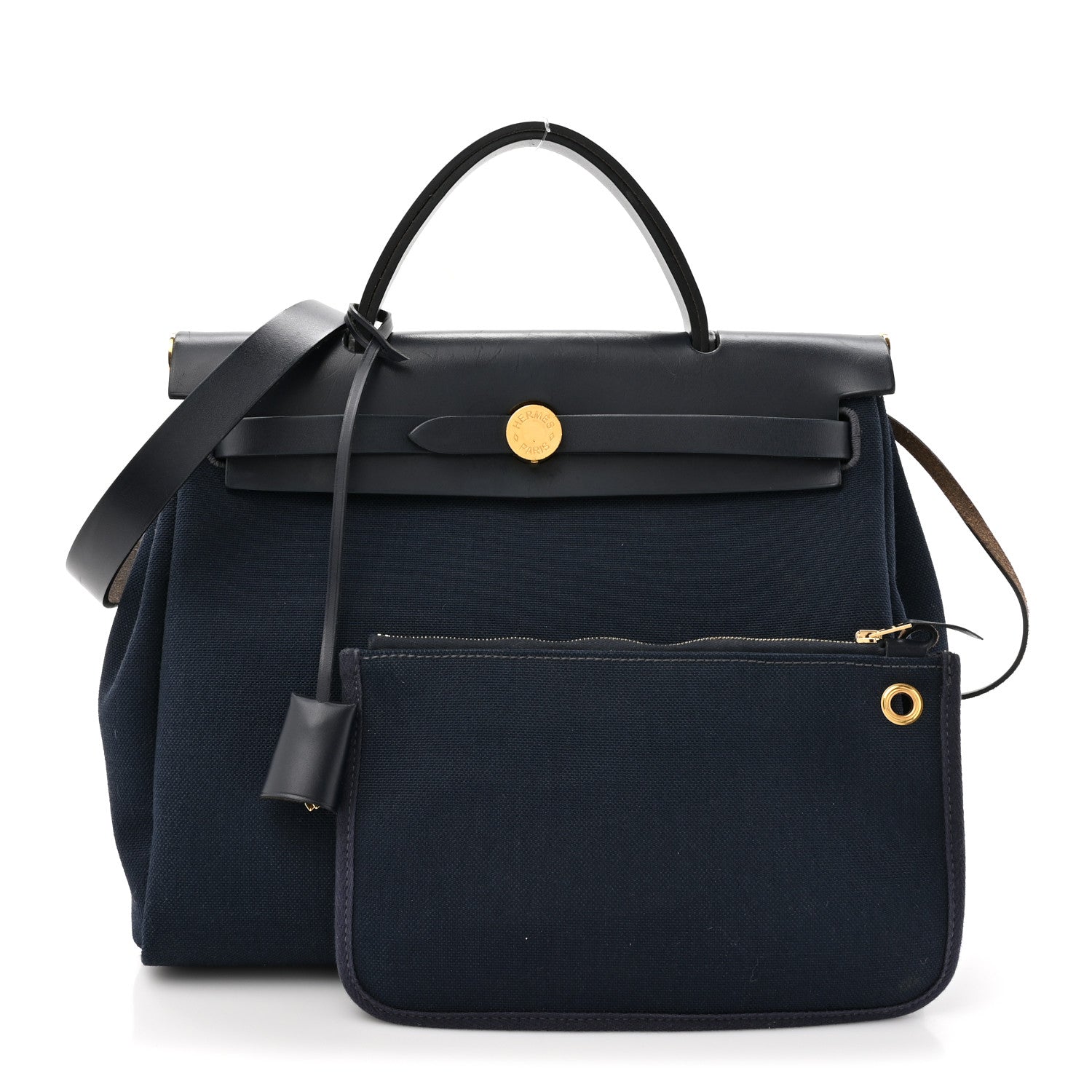 Hermes Military Toile Vache Hunter Herbag Zip Retourne 31 PM Bleu Marine Black 3 of 15