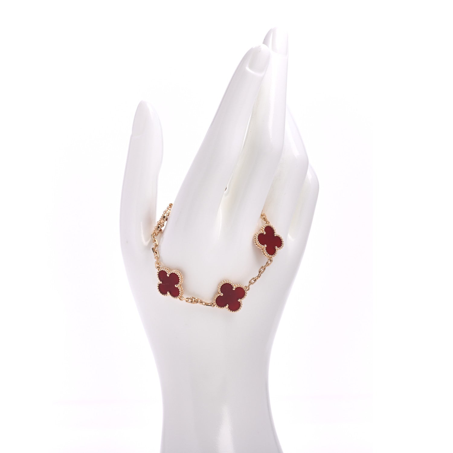 Van Cleef & Arpels 18K Yellow Gold Carnelian 5 Motifs Vintage Alhambra Bracelet 2 of 4
