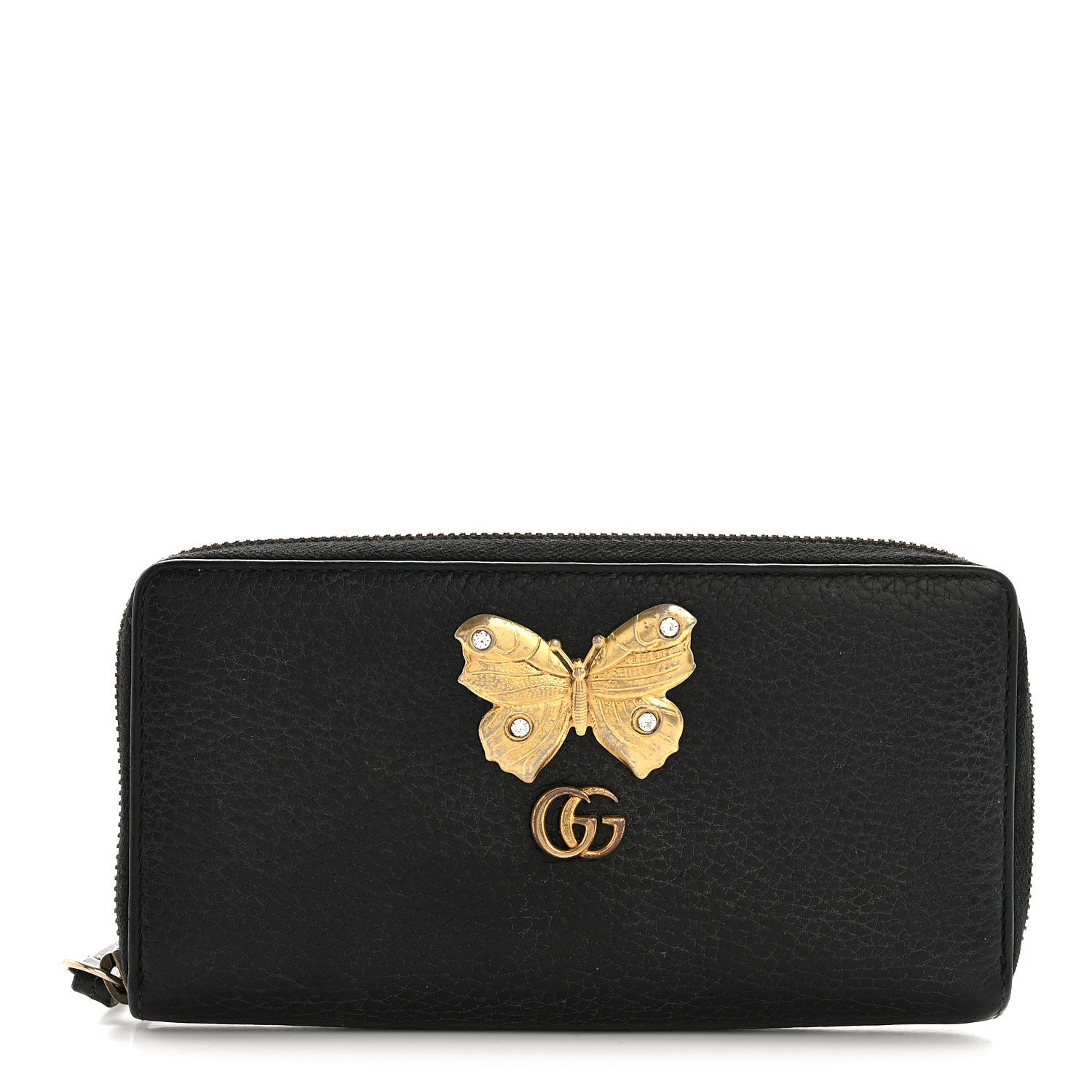 Gucci Calfskin Butterfly Zip Around Wallet Black 1 of 8
