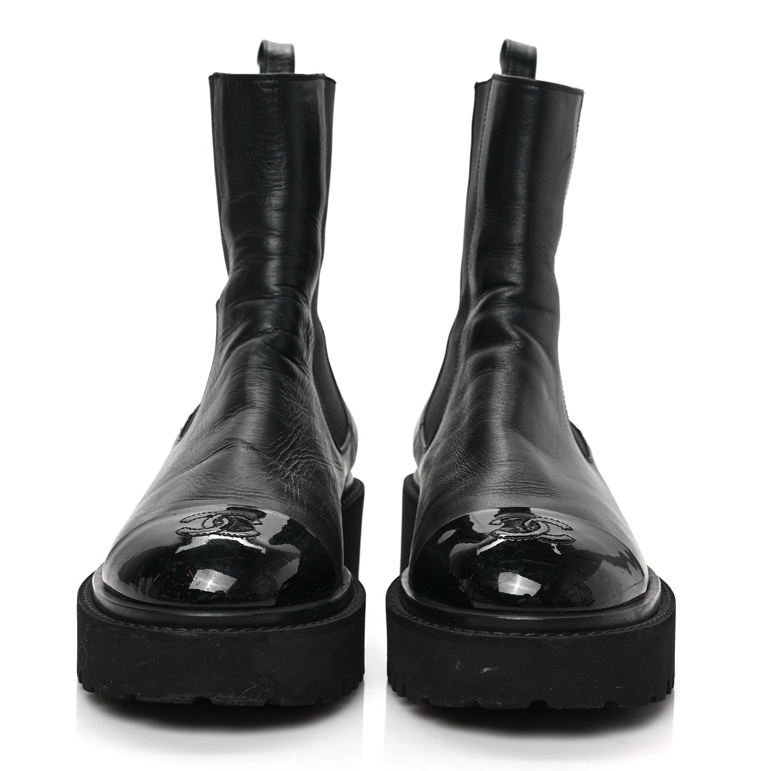 Chanel Crumpled Calfskin Patent Cap Toe Short Boots 39 Black 2 of 7