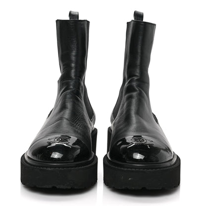Chanel Crumpled Calfskin Patent Cap Toe Short Boots 39 Black 2 of 7