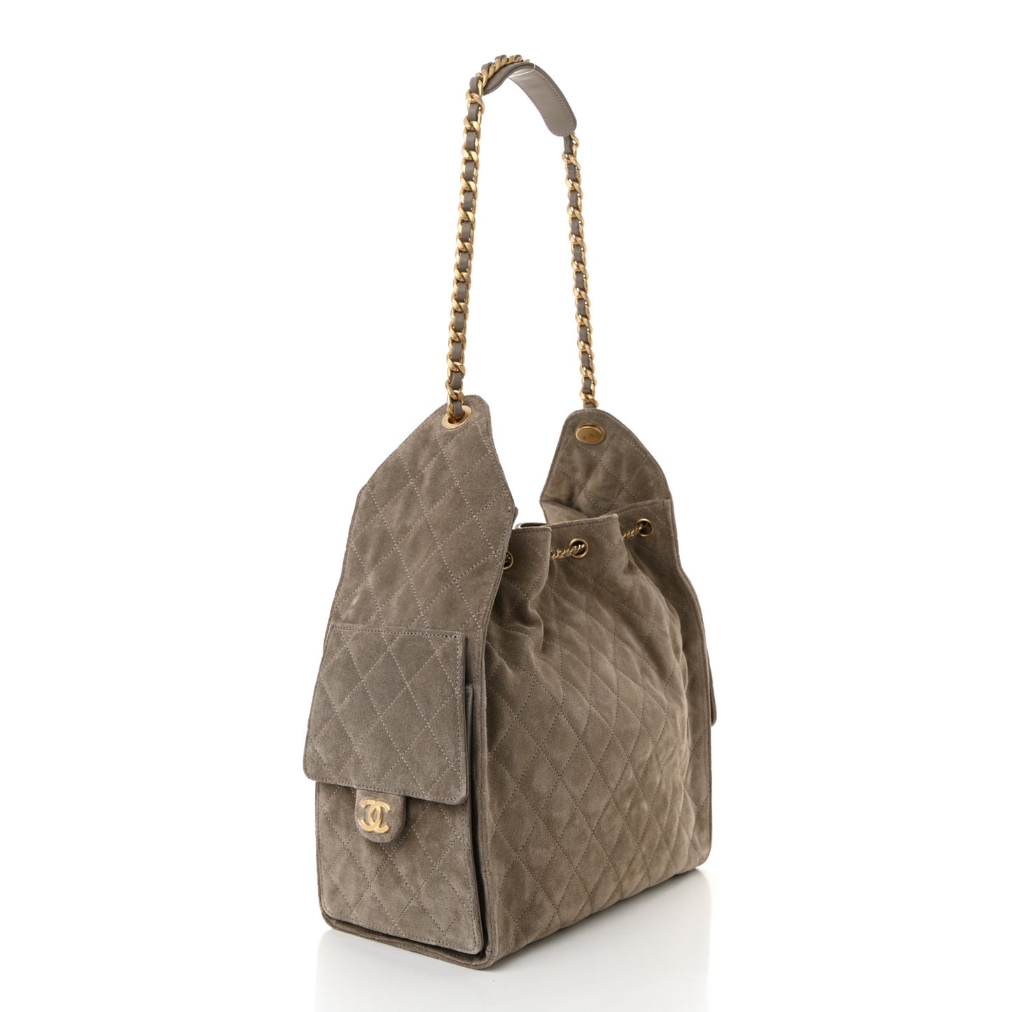 Suede Quilted Medium Chanel 25 Handbag Dark Grey