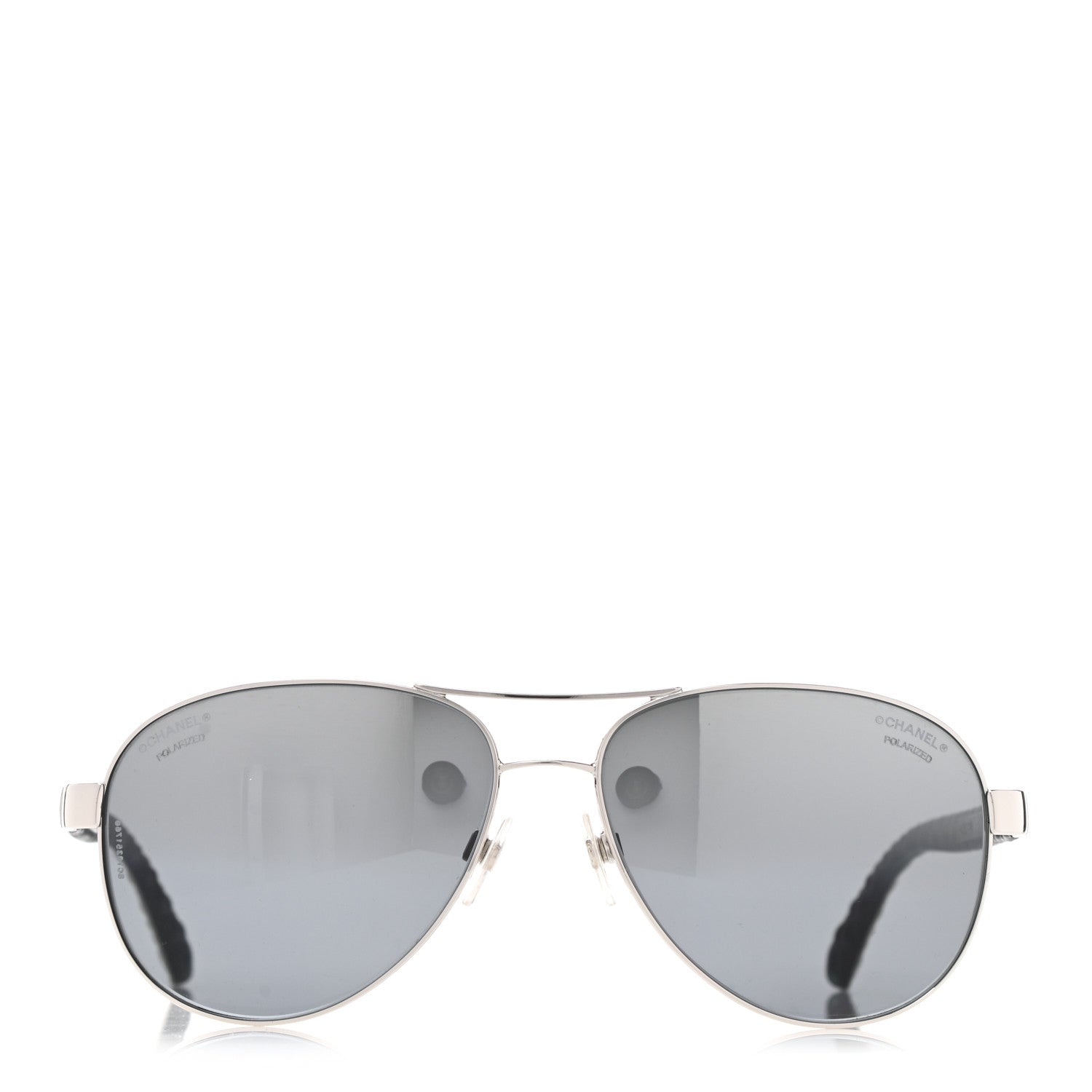 Chanel Lambskin Quilted CC Aviator Sunglasses 4195-Q White Silver 2 of 9