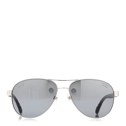 Chanel Lambskin Quilted CC Aviator Sunglasses 4195-Q White Silver 2 of 9