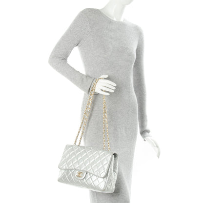 Chanel Metallic Lambskin Quilted Jumbo Single Flap Silver 2 of 7