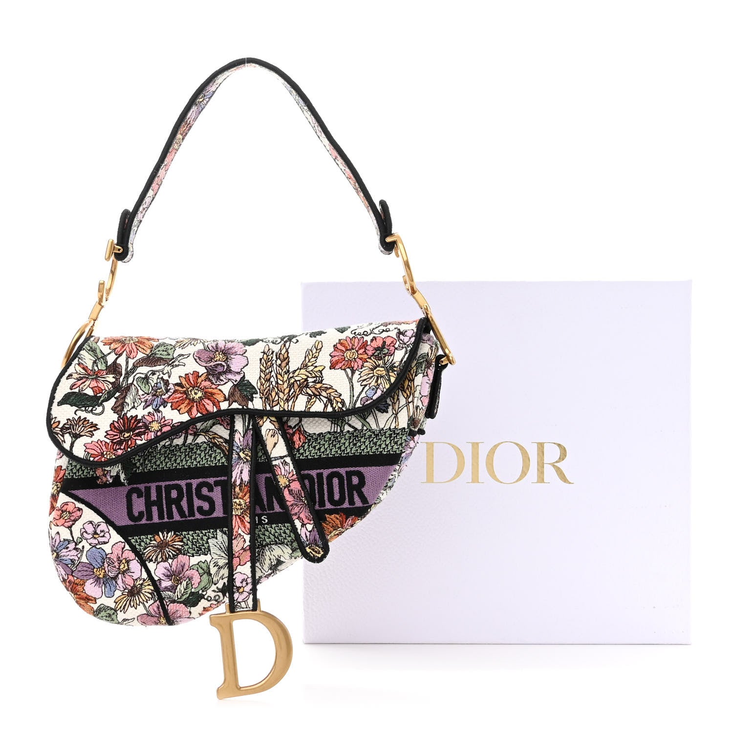 Christian Dior Canvas Embroidered 4 Saisons Été Saddle Bag White Multicolor 3 of 12
