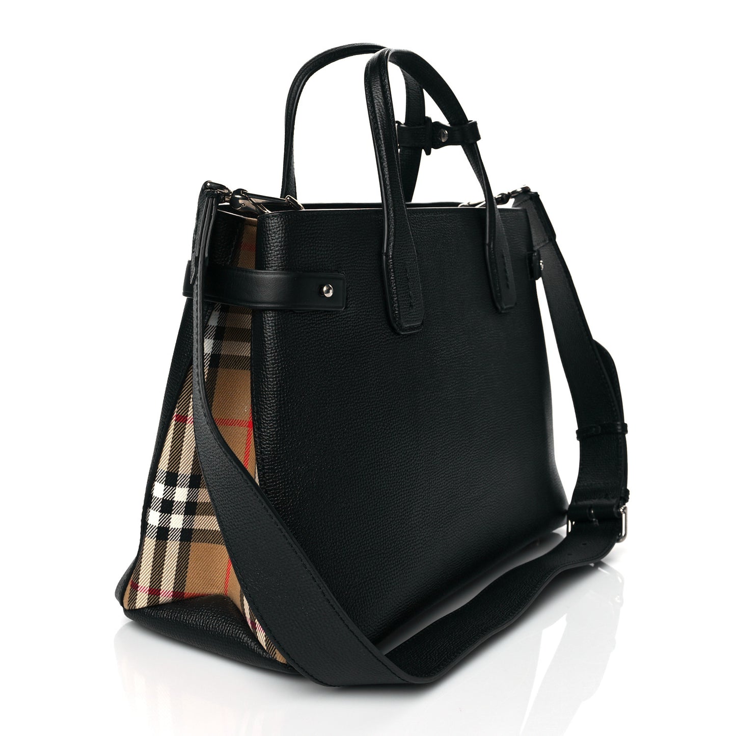 Grainy Calfskin Vintage Check Medium Banner Tote Black