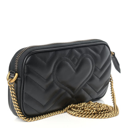 Gucci Calfskin Matelasse Mini GG Marmont Chain Crossbody Bag Black 3 of 9