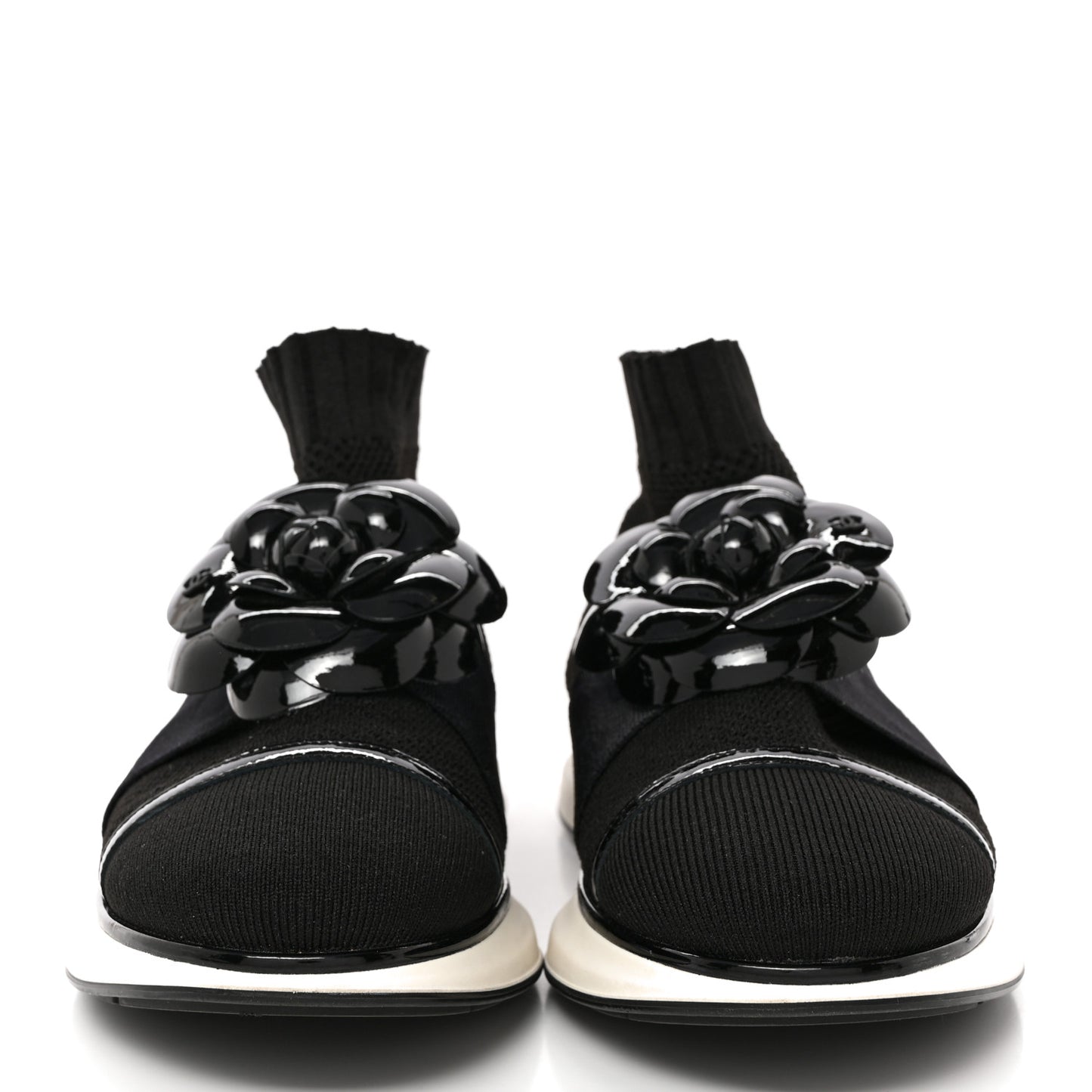 Knit Patent Calfskin Womens High Top Camellia Sneakers 39.5 Black