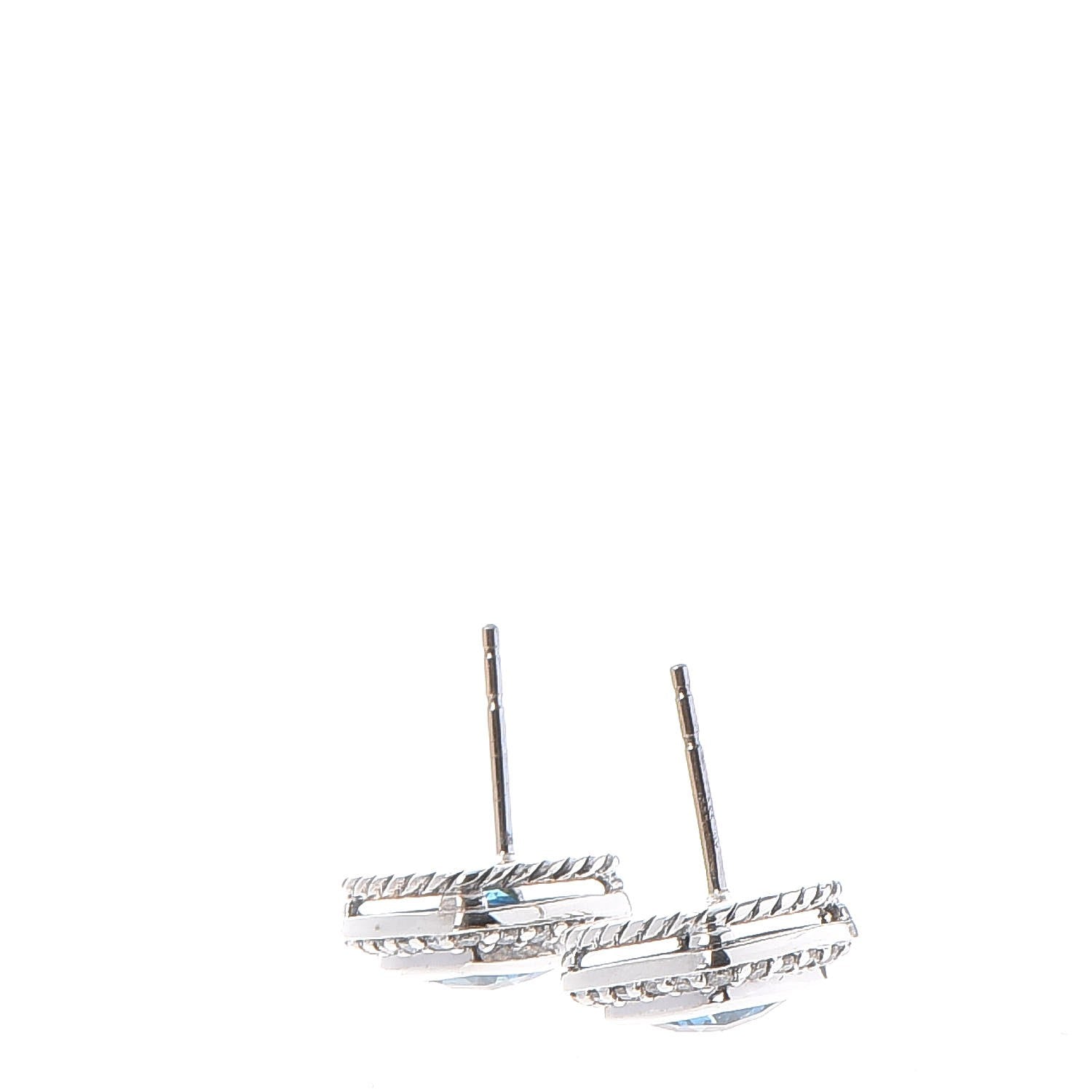 David Yurman Sterling Silver Diamond Blue Topaz 7mm Petite Albion Earrings 4 of 6