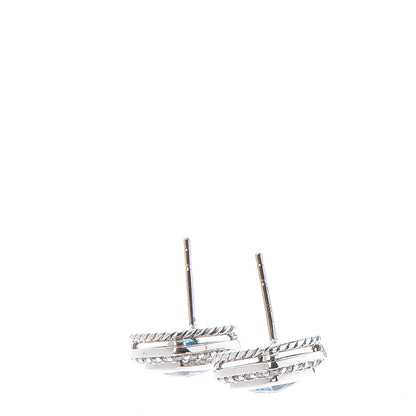 David Yurman Sterling Silver Diamond Blue Topaz 7mm Petite Albion Earrings 4 of 6