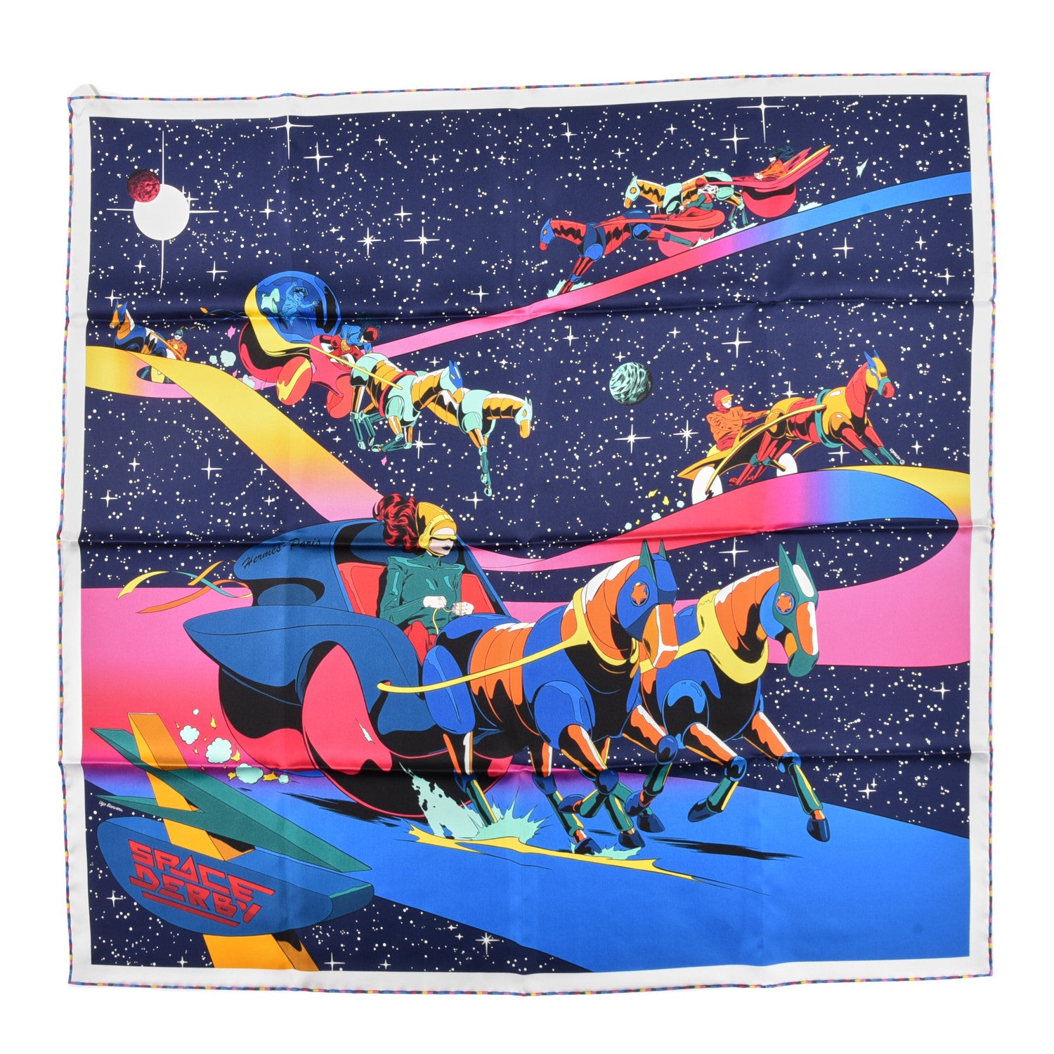 Hermes Silk Space Derby Scarf 90 Marine Rose Vif Multicolor 1 of 6