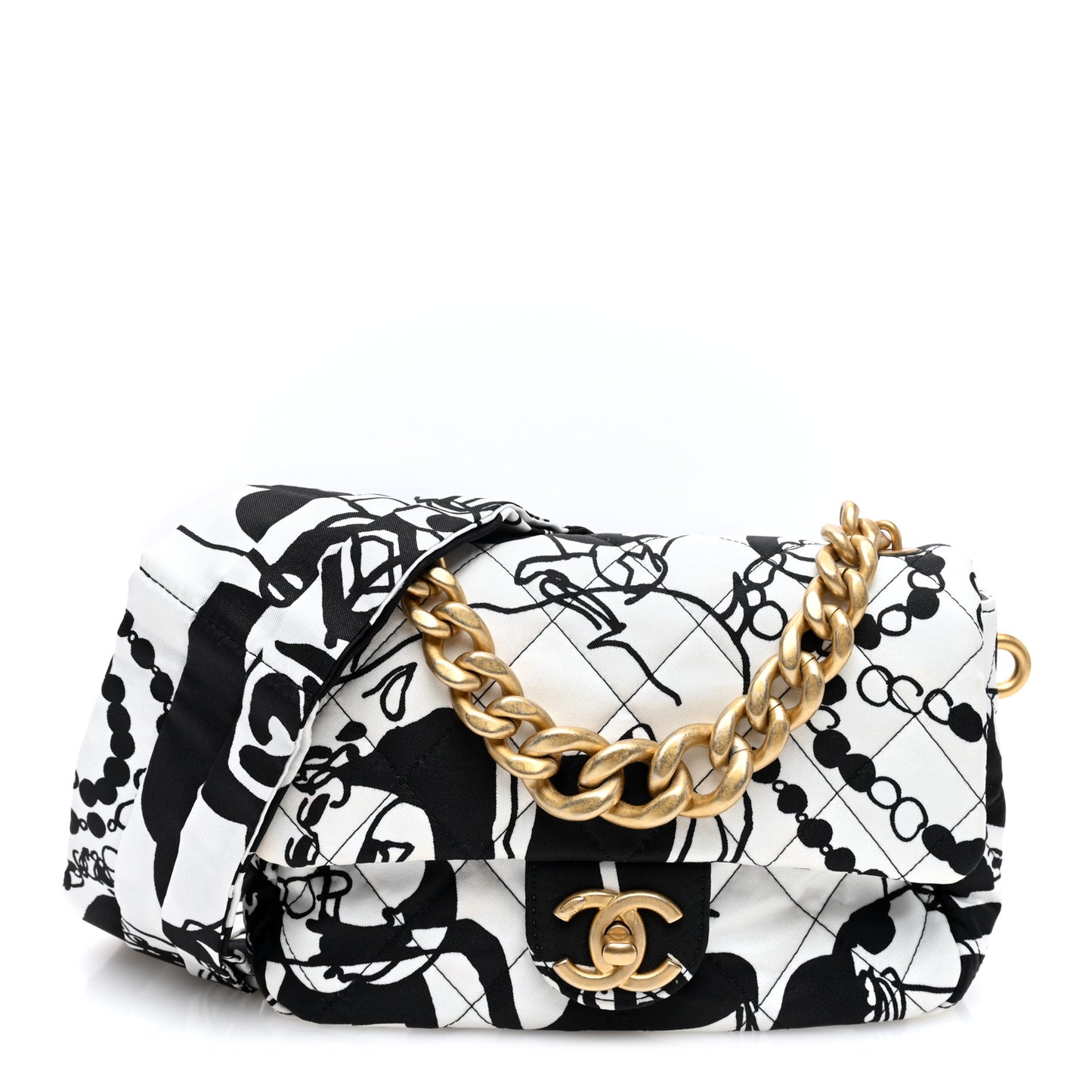 Canvas Printed Deer Coco Mini Single Flap White Black