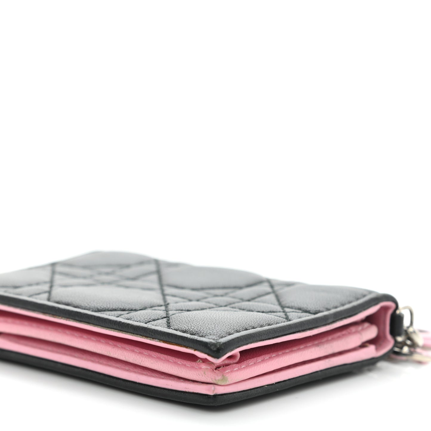 Lambskin Cannage Bi-Color Small Lady Dior Flap Card Holder Black Pink