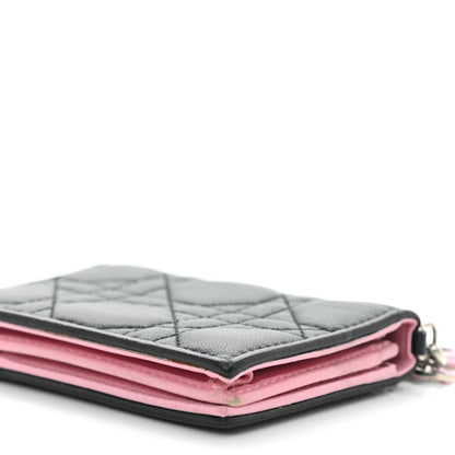 Christian Dior Lambskin Cannage Bi-Color Small Lady Dior Flap Card Holder Black Pink 9 of 9