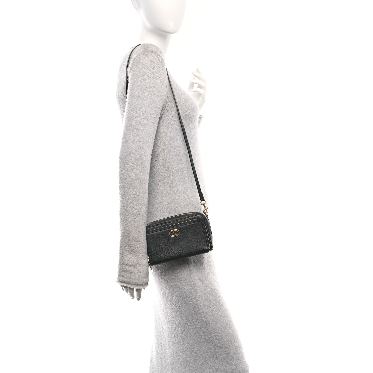 Christian Dior Grained Calfskin Caro Double Pouch Black 2 of 9