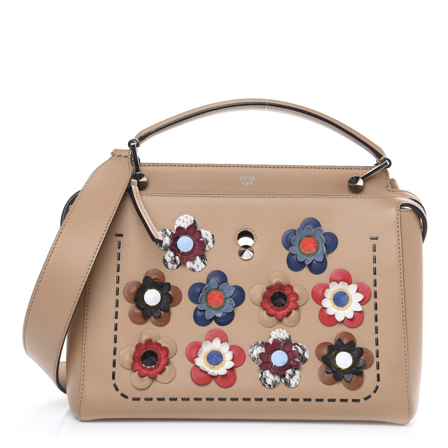 Fendi Calfskin Flowerland Studded Dotcom Satchel Cuoio Multicolor 1 of 13
