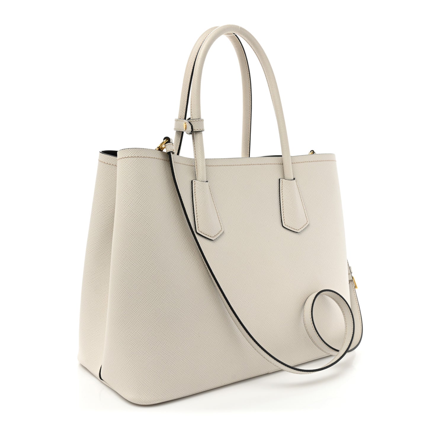 Saffiano Cuir Medium Double Bag Talco Black
