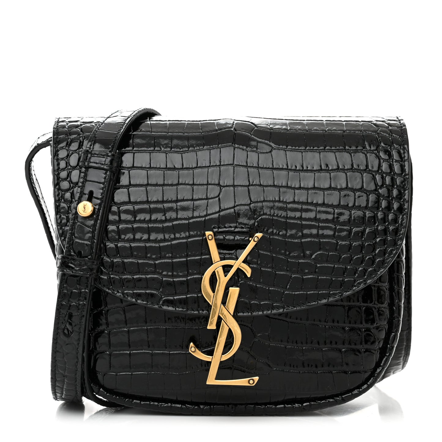 Crocodile Embossed Calfskin Small Kaia Satchel Black