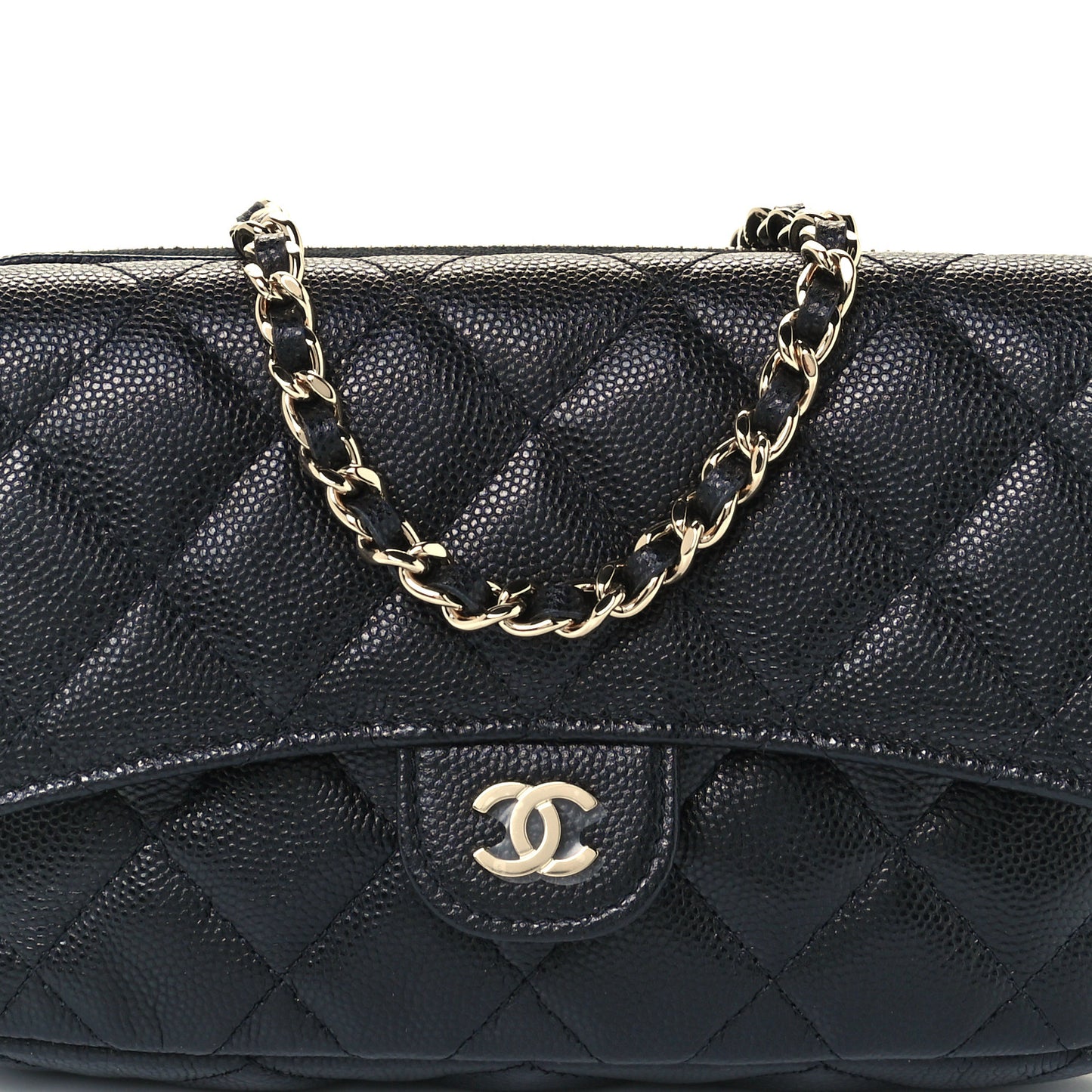 Caviar Quilted Flap Phone Holder With Chain Black