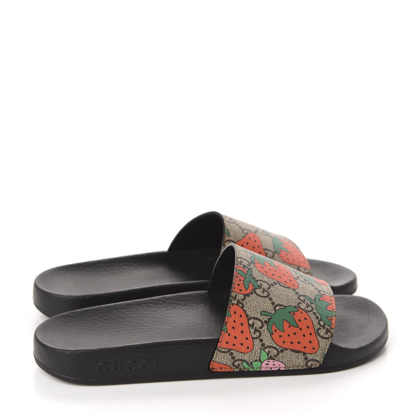 GG Supreme Monogram Strawberry Slide Sandals 38 Beige Multicolor