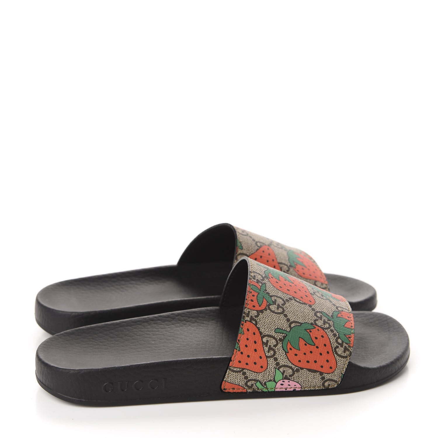 Gucci GG Supreme Monogram Strawberry Slide Sandals 38 Beige Multicolor 4 of 8
