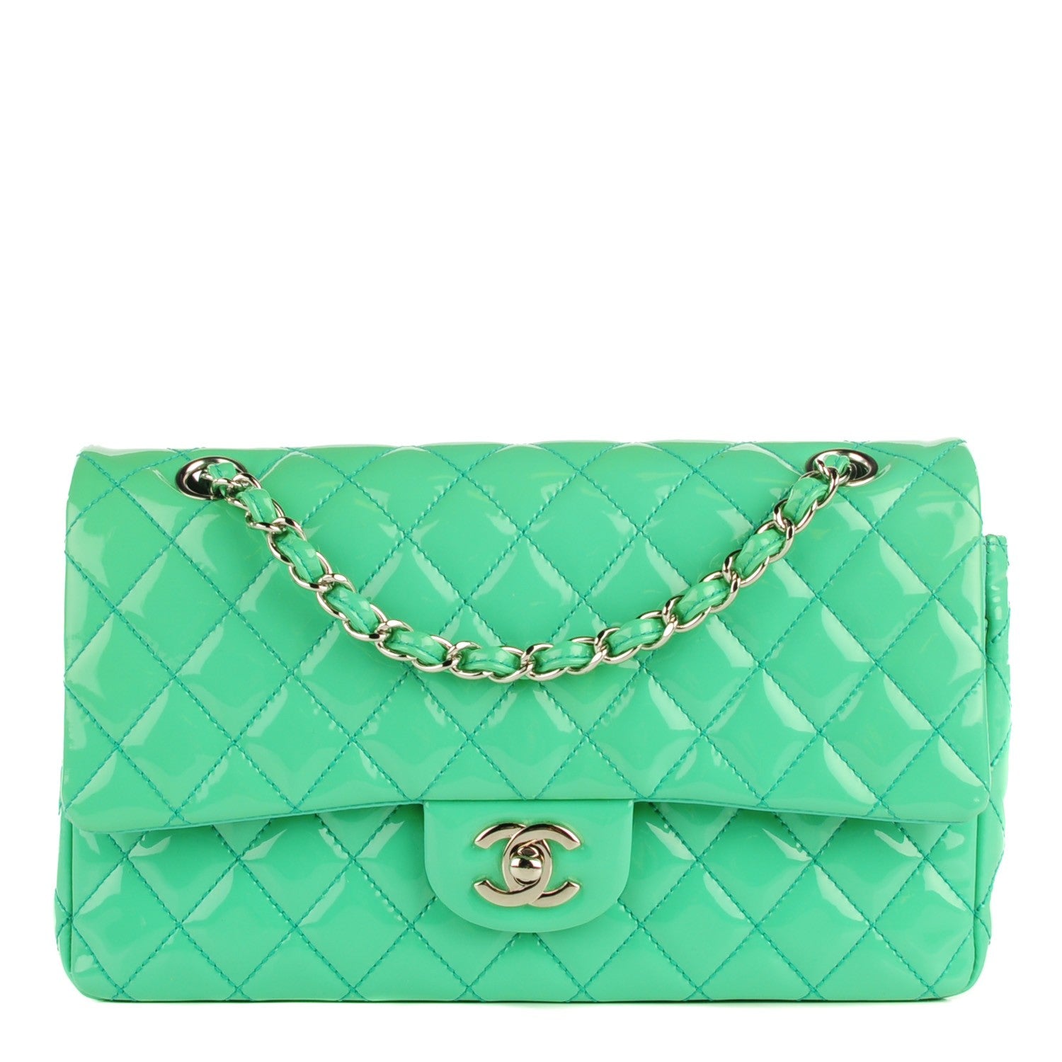 Chanel Patent Quilted Medium Double Flap Green 1 of 8