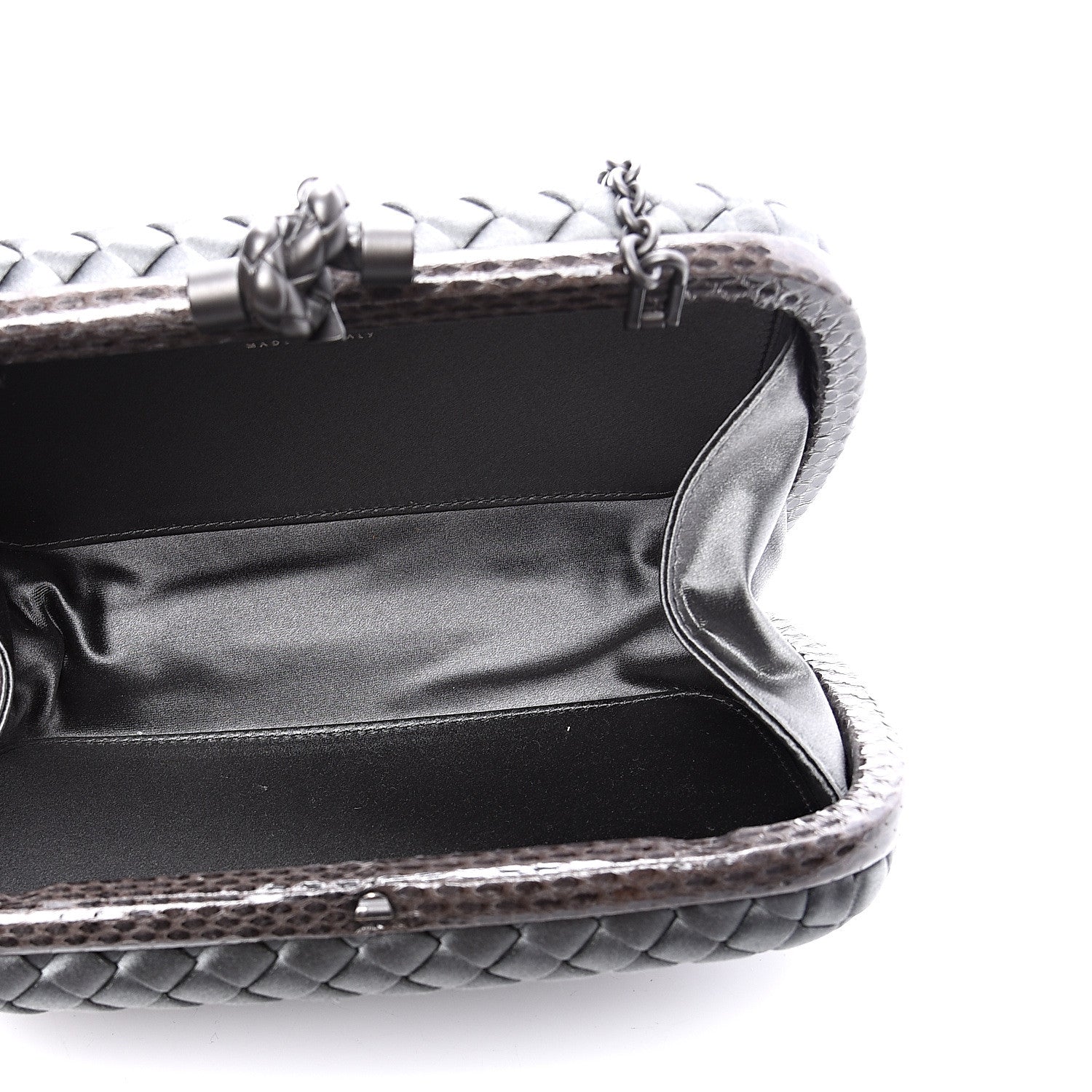 Bottega Veneta Satin Ayers Intrecciato Chain Knot Clutch Grey 4 of 8