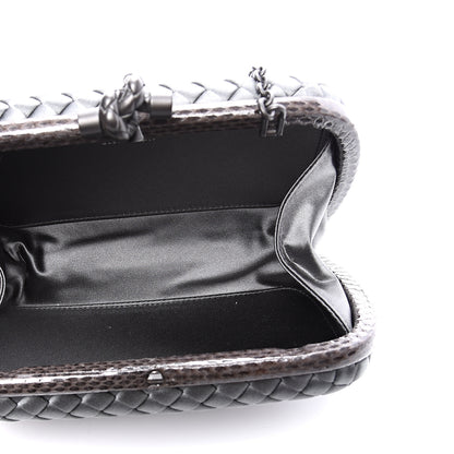 Bottega Veneta Satin Ayers Intrecciato Chain Knot Clutch Grey 4 of 8