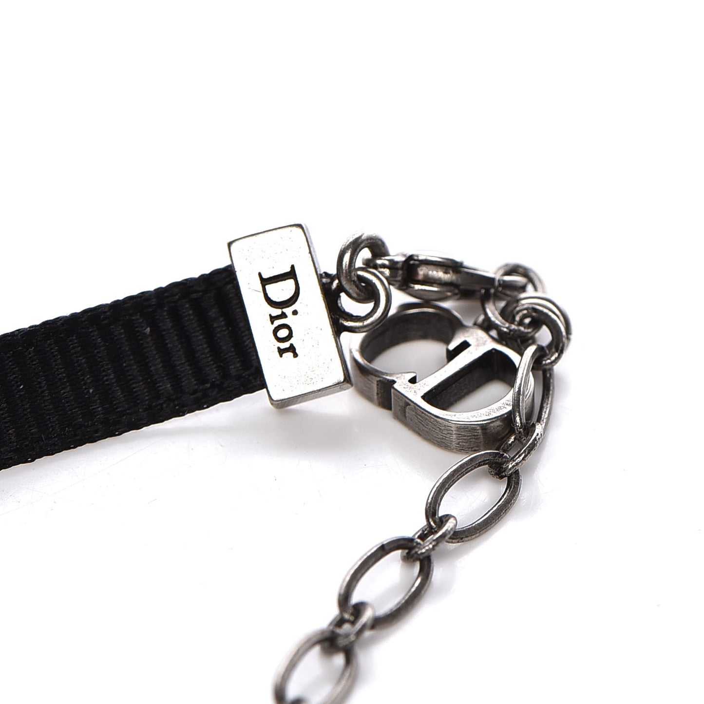 Grosgrain Ribbon Crystal Dior Logo Choker Necklace Black Turquoise