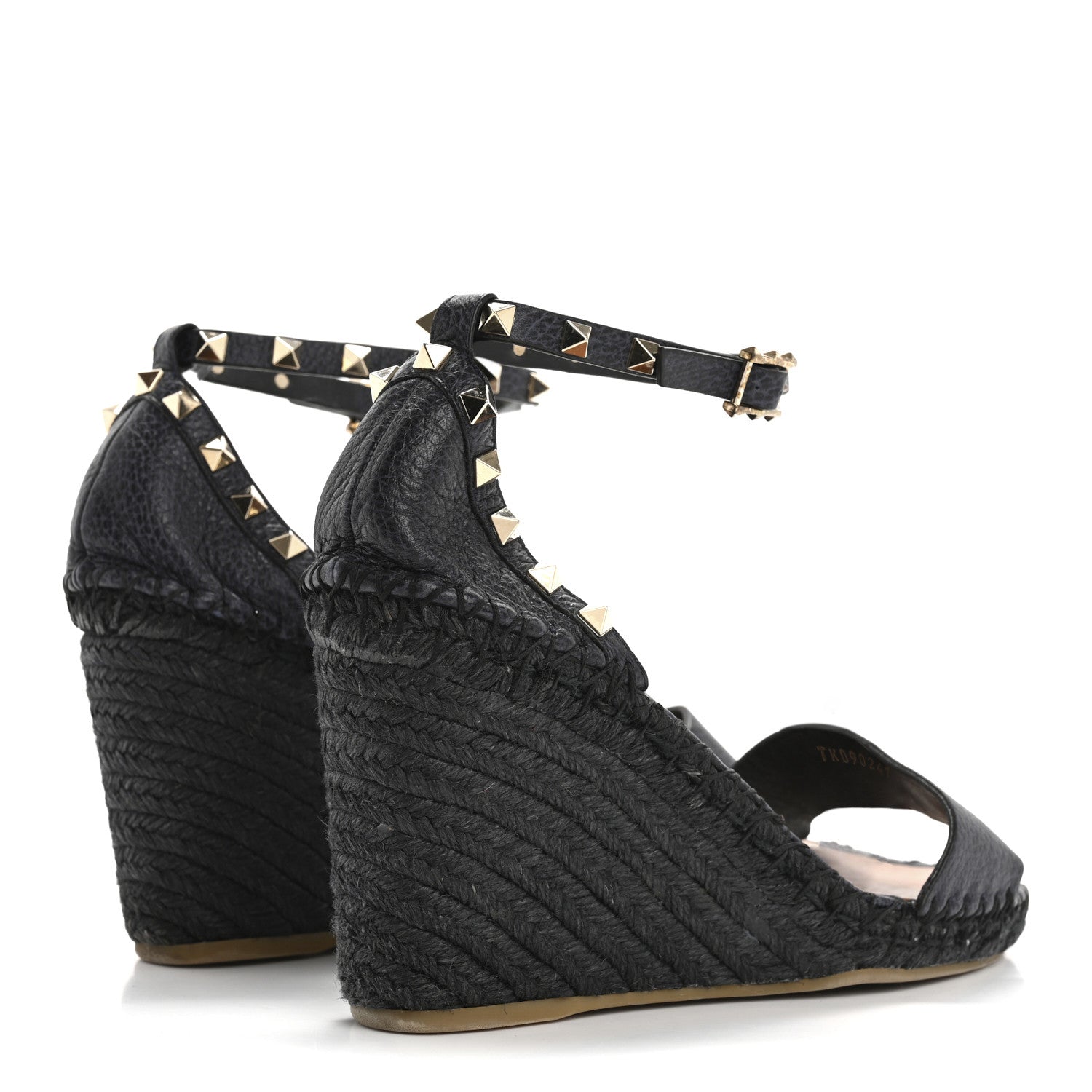 Valentino Garavani Grained Calfskin Rockstud Ankle Strap Espadrille 15/105mm Wedge Sandals 41 Black 5 of 14