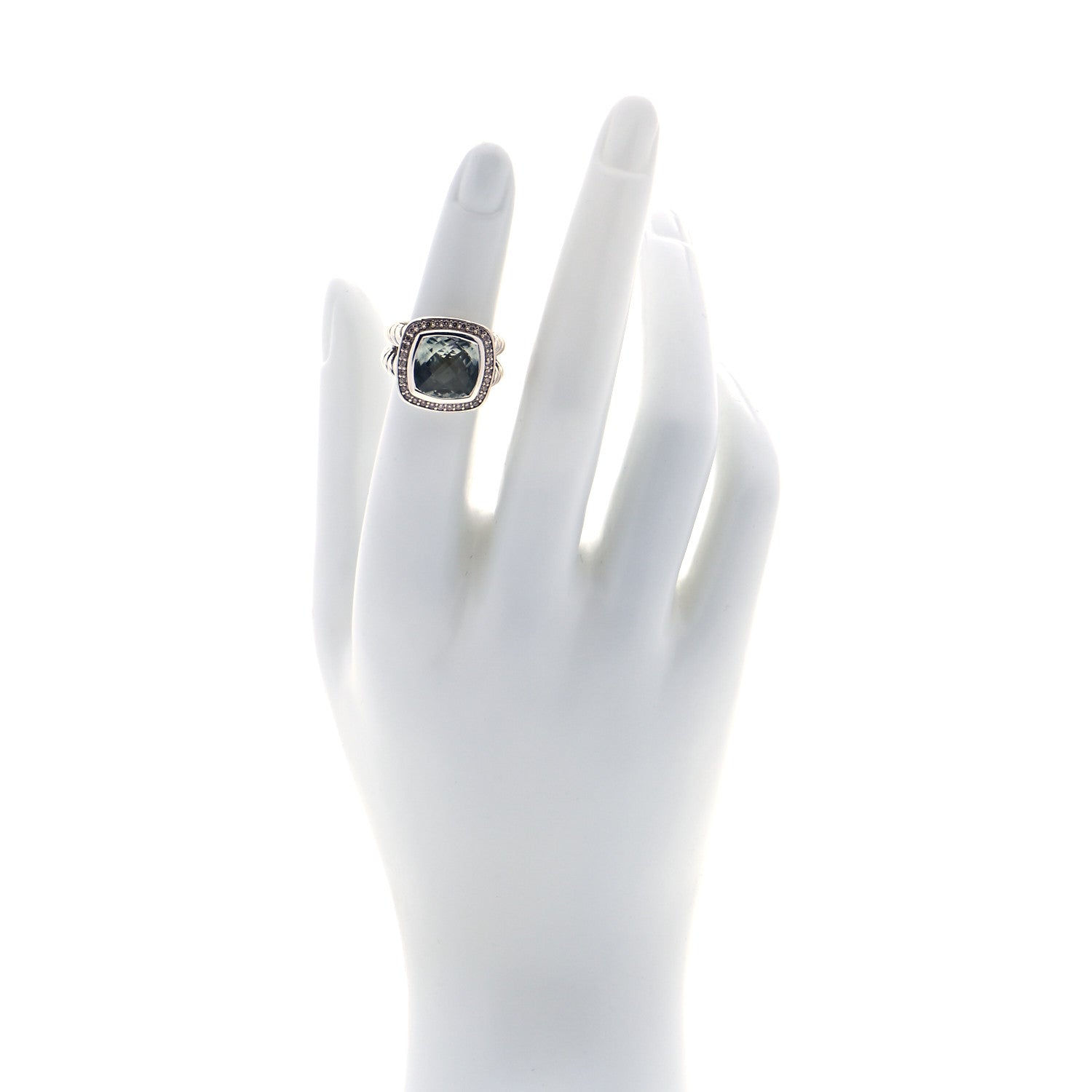 David Yurman Sterling Silver Diamond Prasiolite 11mm Albion Ring 49 4.75 2 of 4