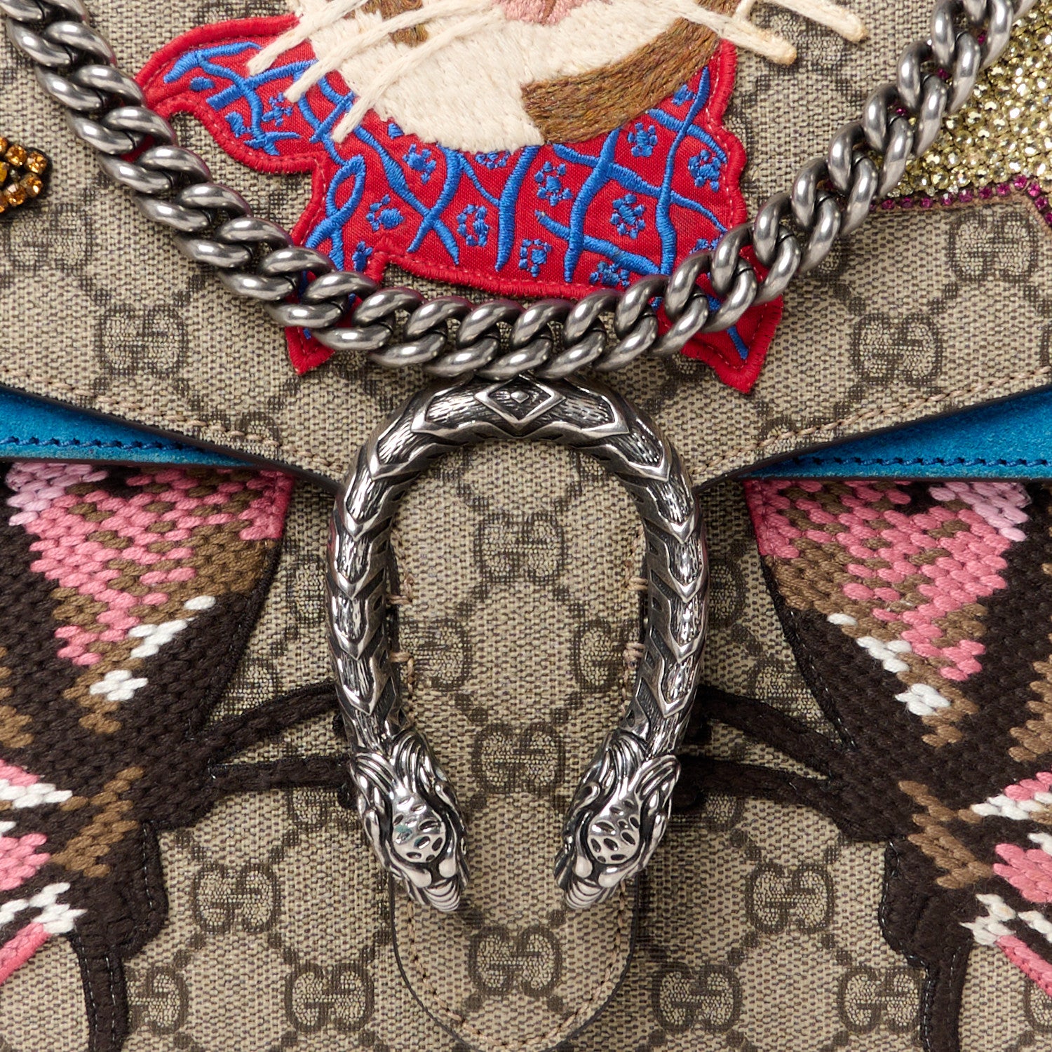 Gucci GG Supreme Monogram Embroidered Medium Dionysus Shoulder Bag Blue 8 of 12