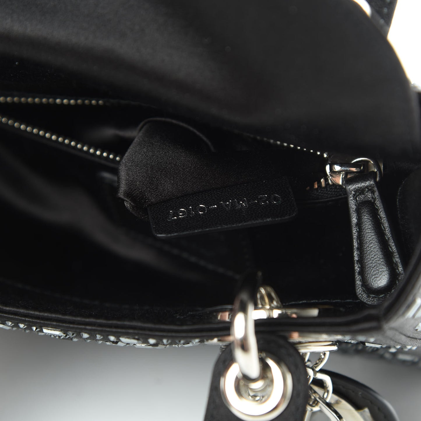 Satin Crystal Cannage Mini Lady Dior Black