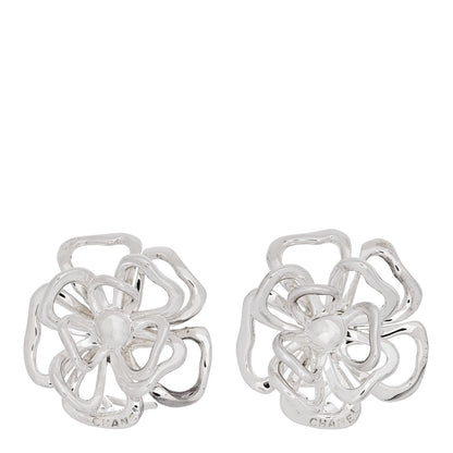 Chanel Sterling Silver Camellia Clip On Earrings 1 of 5
