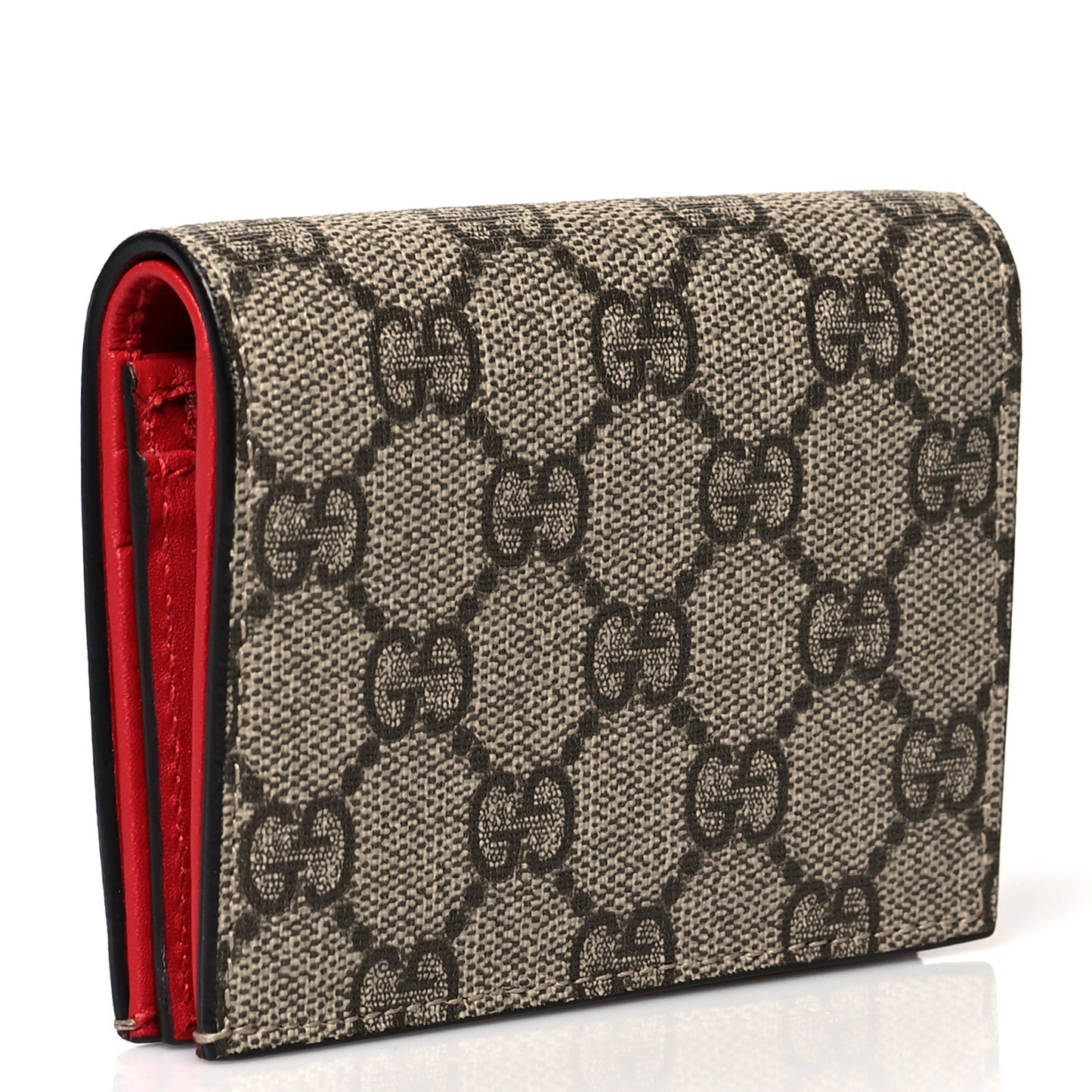 GG Supreme Monogram Cherry Embellished Card Case Wallet Hibiscus Red