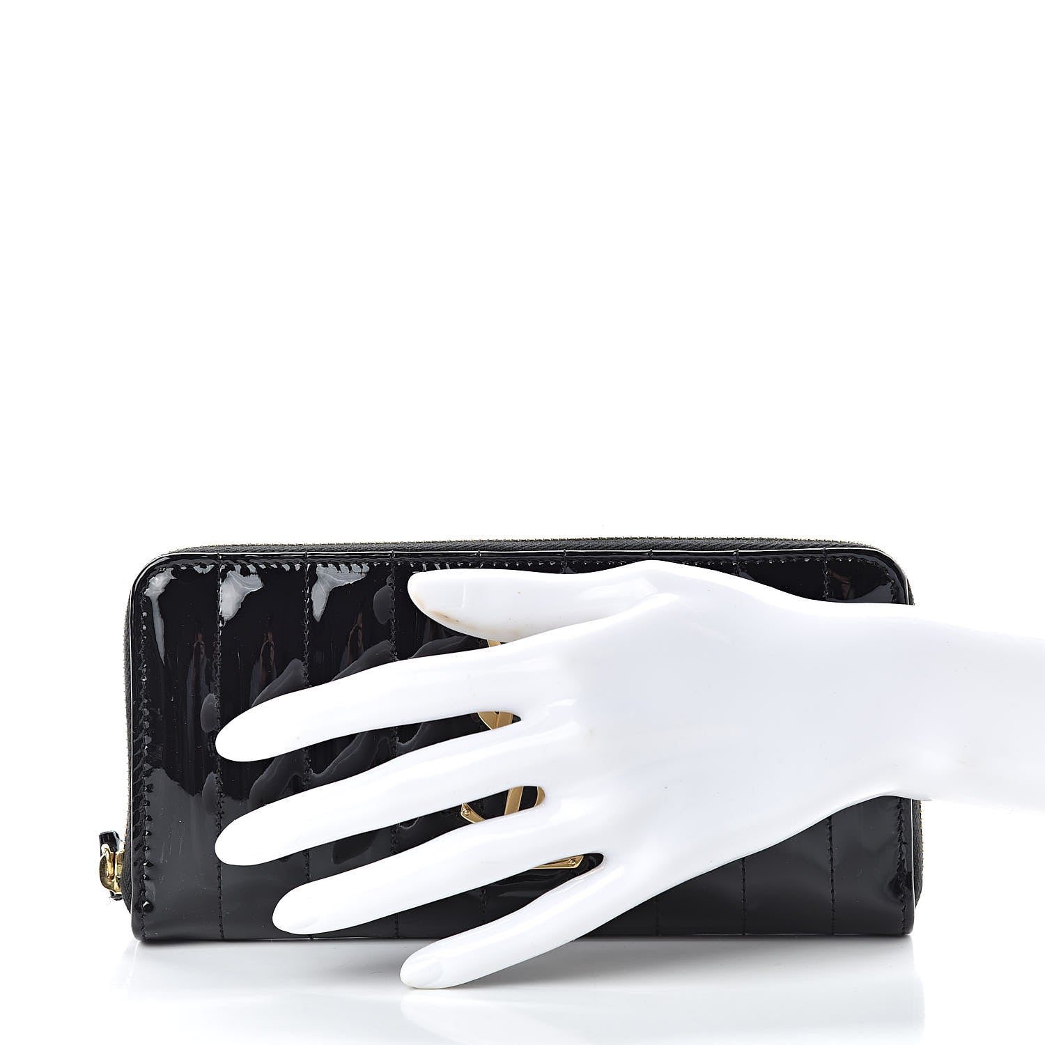 Saint Laurent Patent Calfskin Matelasse Monogram Vicky Zip Around Wallet Black 2 of 7