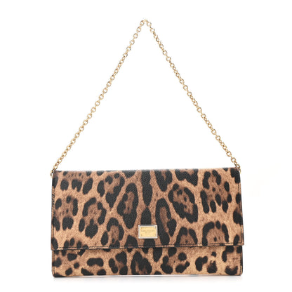Dolce & Gabbana Crespo Leopard Print Wallet On Chain Brown Black 1 of 11