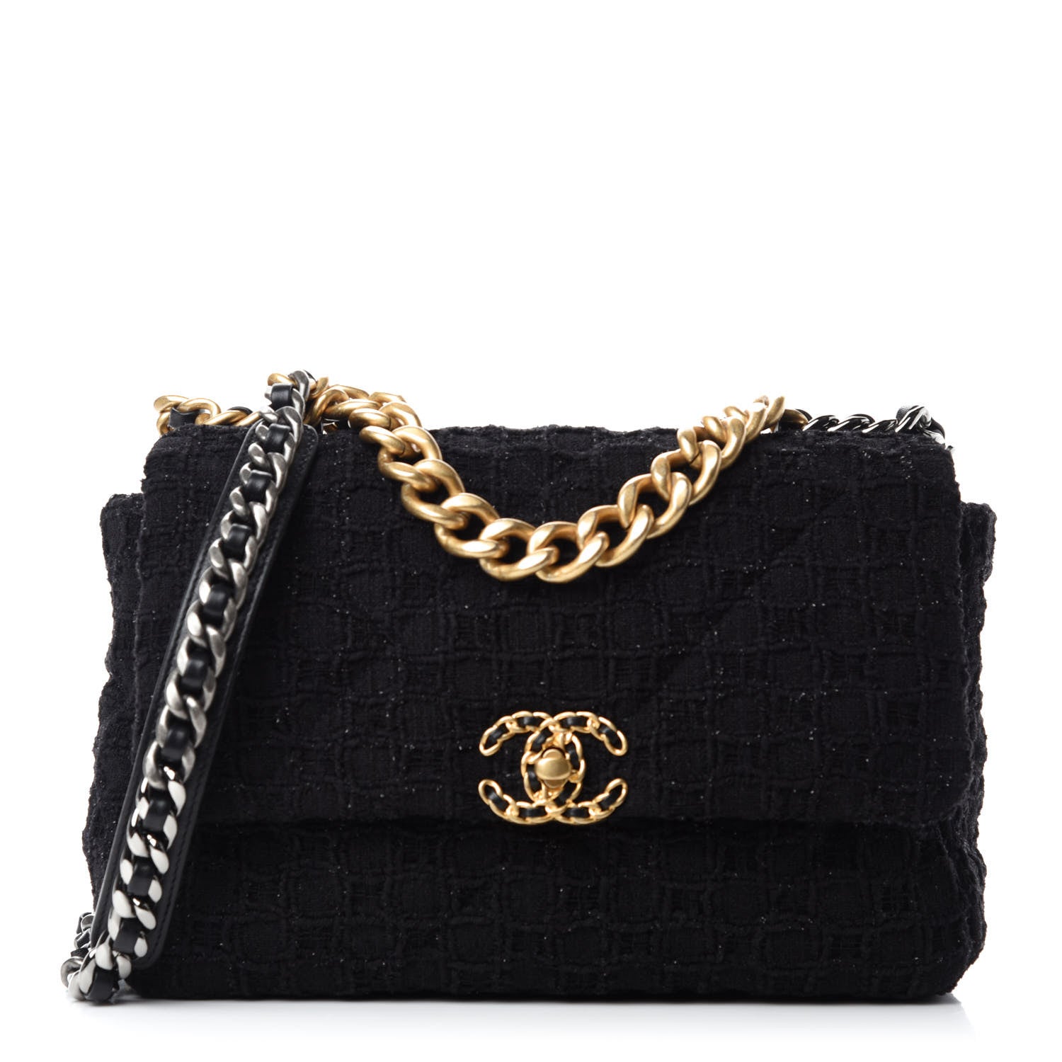 Chanel Tweed Quilted Large Chanel 19 Flap Black 1 of 11