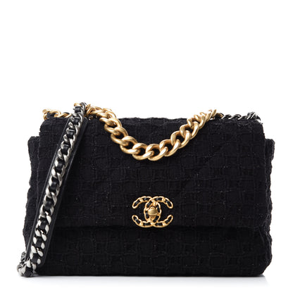 Chanel Tweed Quilted Large Chanel 19 Flap Black 1 of 11