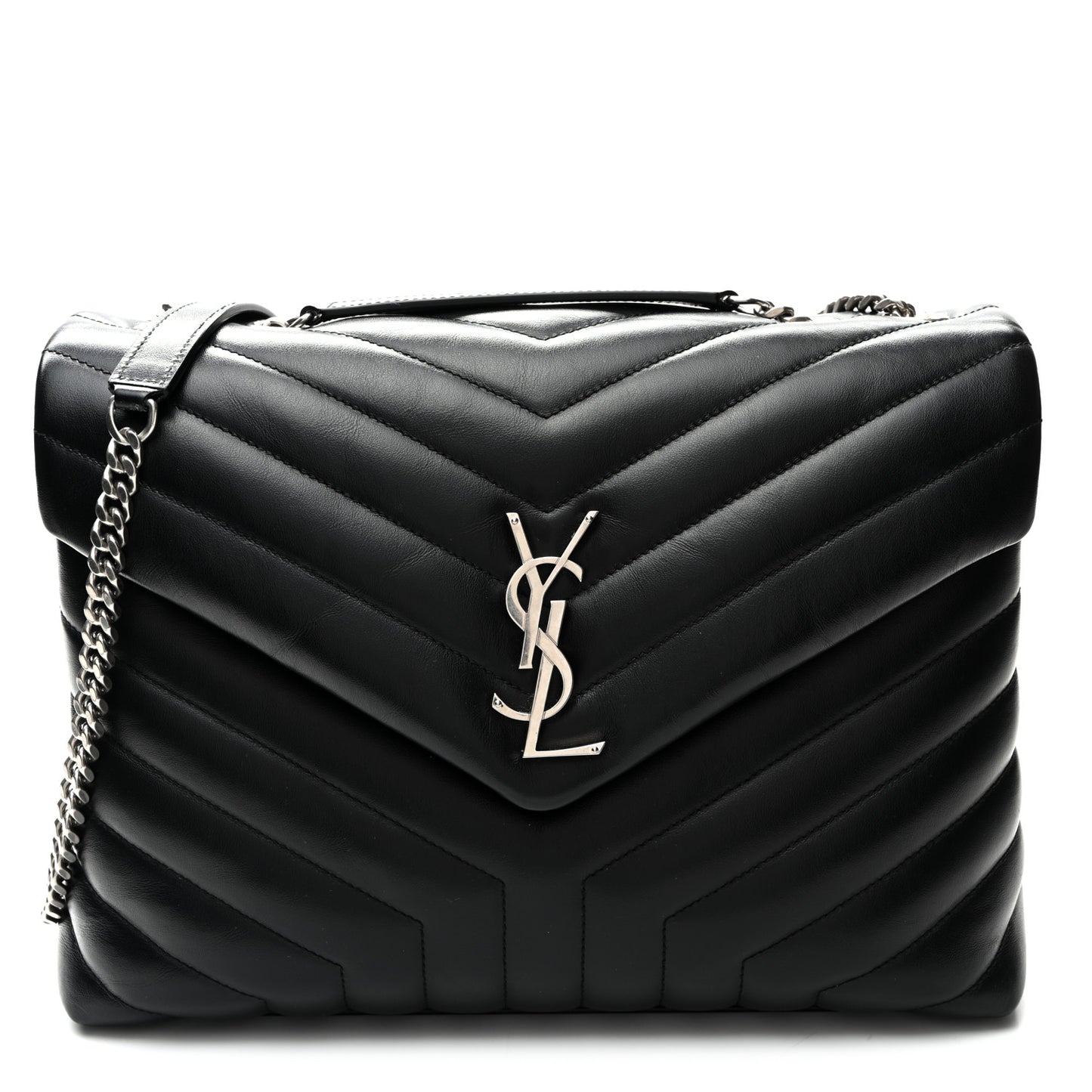 Calfskin Y Quilted Monogram Medium Loulou Chain Satchel Black