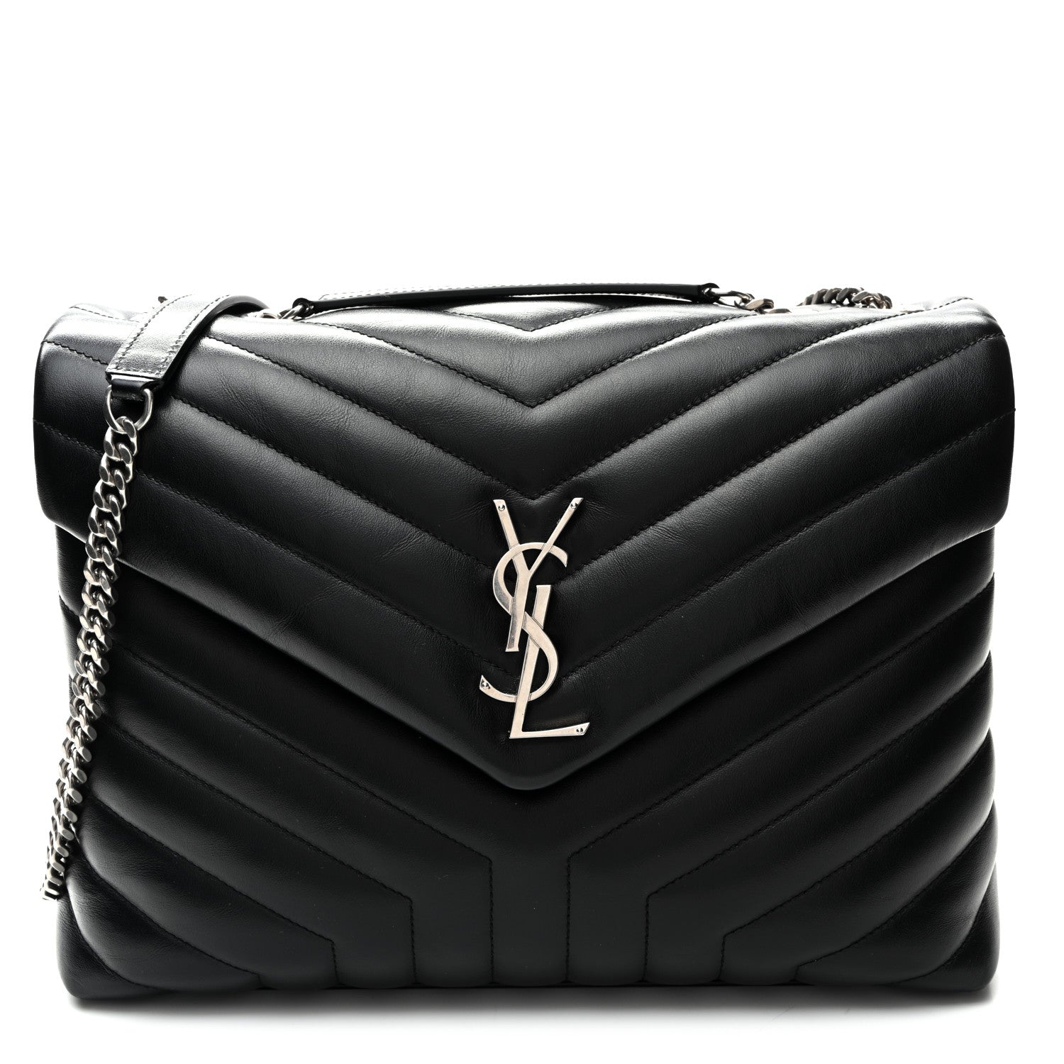 Saint Laurent Calfskin Y Quilted Monogram Medium Loulou Chain Satchel Black 1 of 9