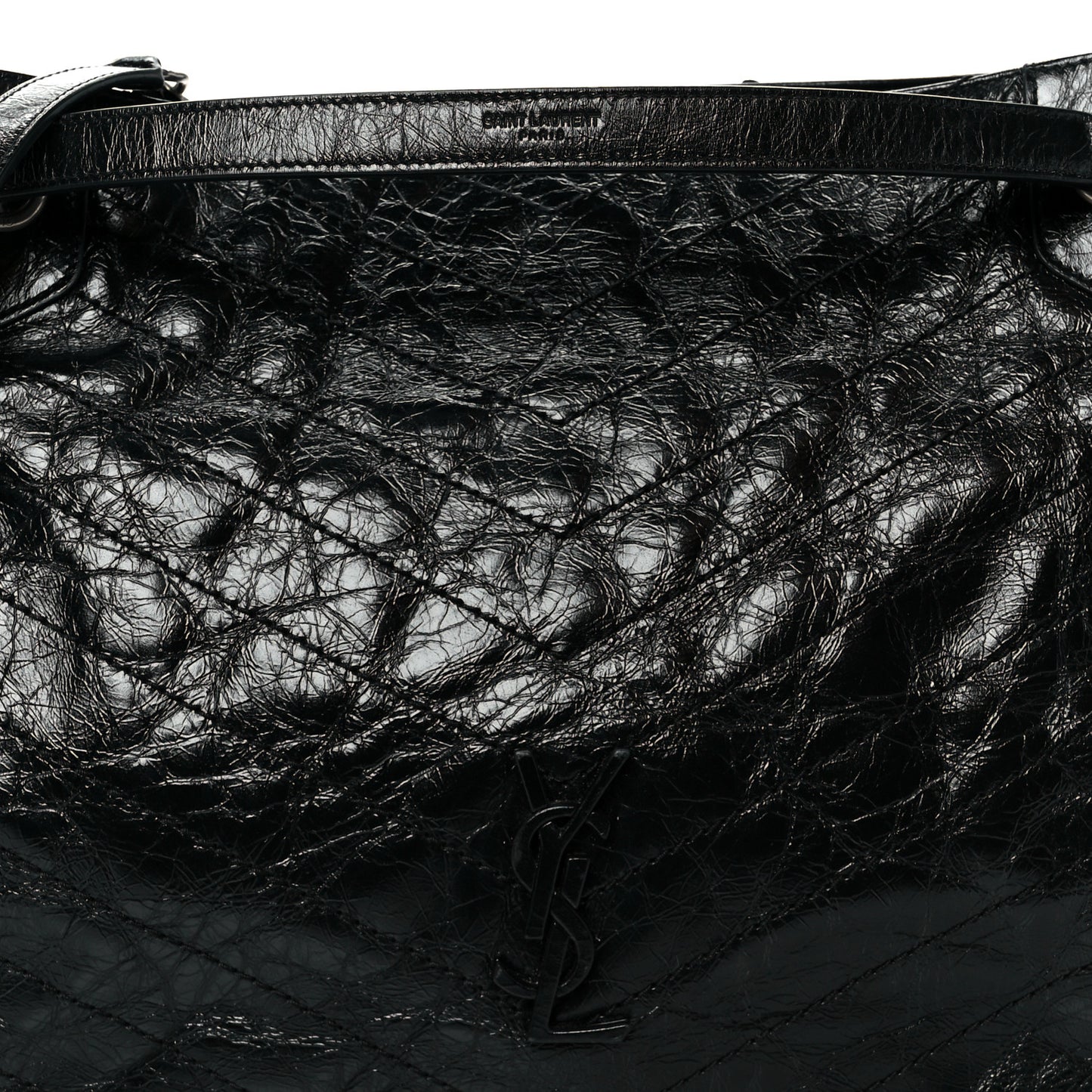 Crinkled Calfskin Matelasse Monogram Medium Niki Shopper Tote Black