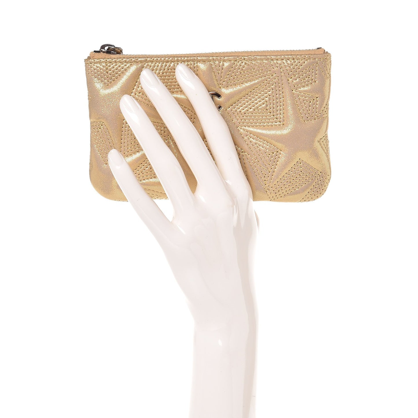 Metallic Lambskin Star Embossed Coin Purse Case Gold