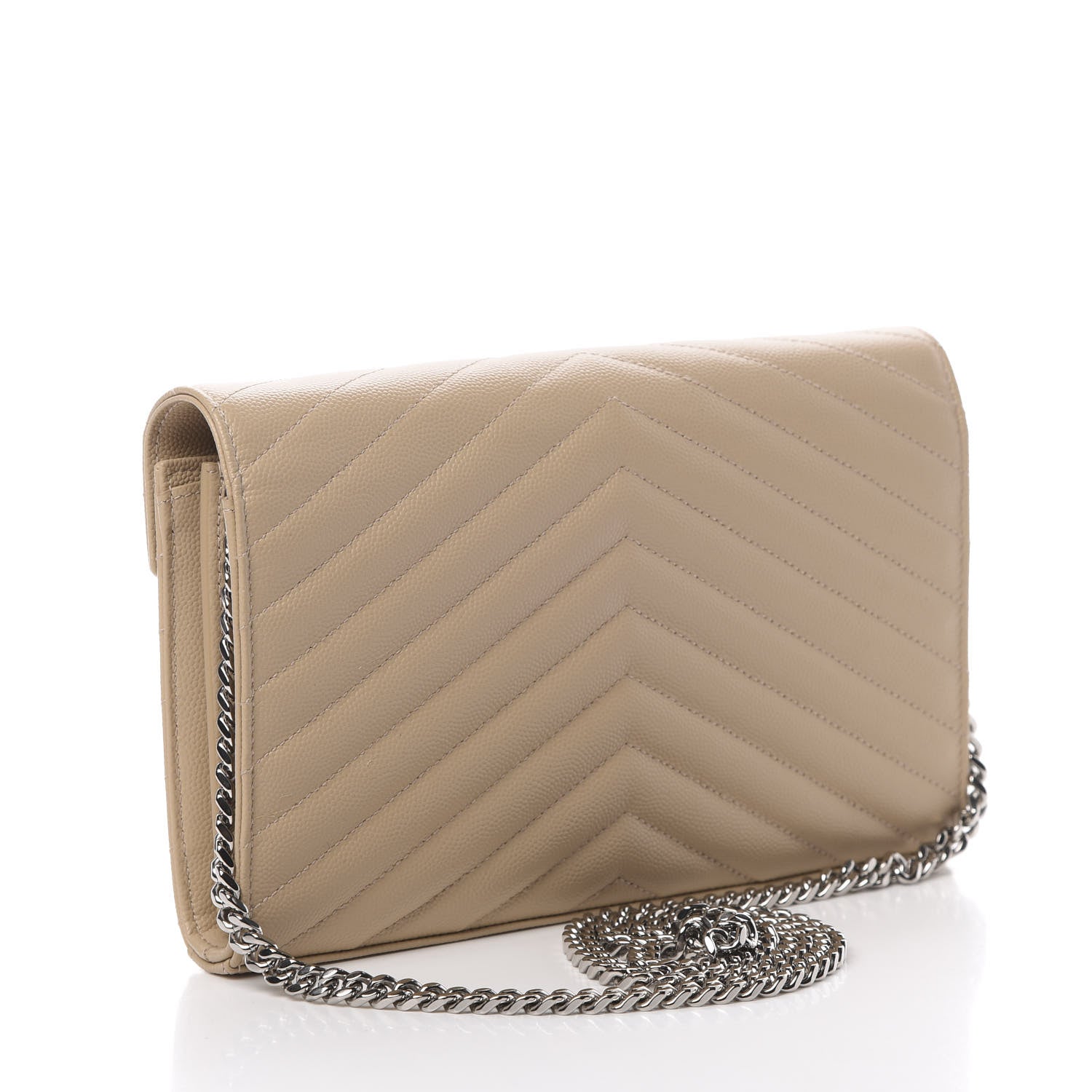 Saint Laurent Grain De Poudre Matelasse Chevron Monogram Chain Wallet Nude Powder 3 of 12