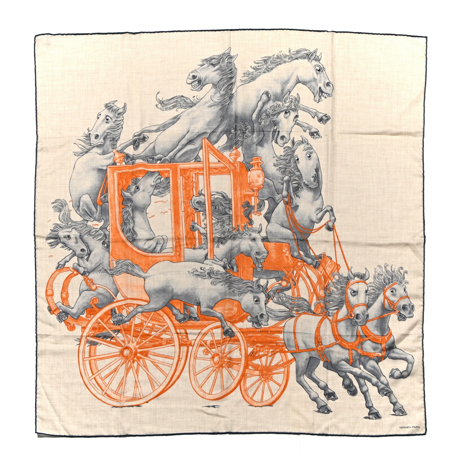 Hermes Cashmere Silk Grand Carrosse Royal Scarf 100 Naturel Gris Orange 1 of 5