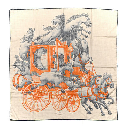 Hermes Cashmere Silk Grand Carrosse Royal Scarf 100 Naturel Gris Orange 1 of 5